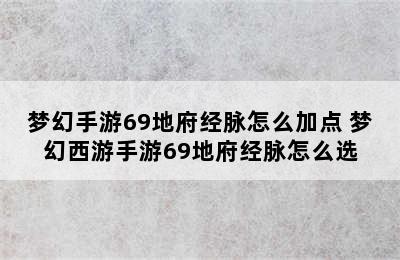 梦幻手游69地府经脉怎么加点 梦幻西游手游69地府经脉怎么选